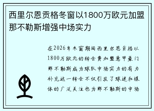 西里尔恩贡格冬窗以1800万欧元加盟那不勒斯增强中场实力